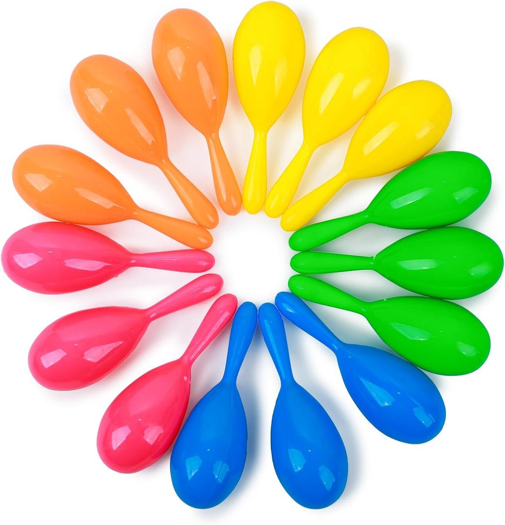 LovesTown 15PCS Plastic Mini Colorful Maracas for Kids Toy Musical Instruments Noisemaker for Party Favors Toddlers Gift