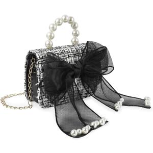 Cute Crossboby Purse with Bowknot Shoulder Bag for Little Girls, Girls Kids Fashion Handbags with Pearl Handle