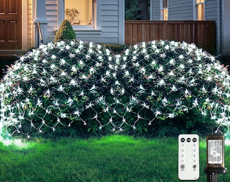 JMEXSUSS Outdoor Net Lights Waterproof, 12ft x 5ft Plug in with 8 Modes Remoter, 360 LED Net Lights for for Bush Patio Christmas Tree Decor (Clear Wire, Warm White)
