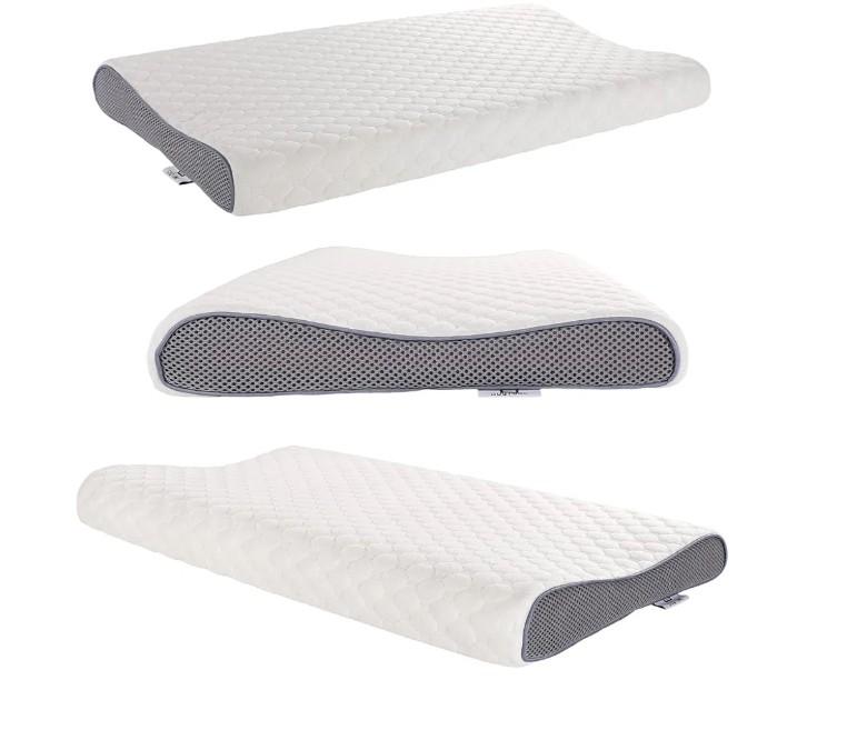 SUQ I OME Slim Sleeper-Ultra Thin Memory Foam Pillow for Sleeping,Thin & Low Cervical Profile,Ultra Firm, for Neck Pain,Stomacher, Back and Side Sleeper, 23.6x13.7x2.4/1.9 inch,Grey+White