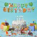 Leinuosen 21 Pcs Safari Animals Happy Birthday Party Decorations 10 Animal Figure Model Cake Topper 10 Mini Party Hat, 1 Happy Birthday Banner for Mini Animals Themed Decor