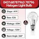 8 Pcs 043168787963 78796 Halogen Light Bulbs, 43W 120V Clear Dimmable A19 Bulbs with E26 Base, Fits for Bar Ceiling Light, Wall Lamp, Table Lamp Etc