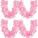 Hotop 9 ft Faux Spruce Artificial Valentine's Day Garland LED Garland Warm Pine Prelit Battery Operated Lighted Decor for Seasonal Indoor Home Fireplace Mantle Tree Stair(2 Pcs,Light Pink)