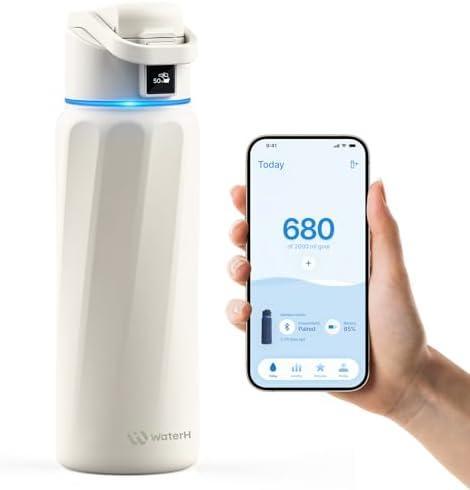 BOOST Smart Water Bottle with Reminder to Drink Water & Water Tracker Bottle - Double Wall Vacuum Insulated Water Bottle Stainless Steel, Wide Mouth 32 oz Water Bottles, Ideal for Gift - White