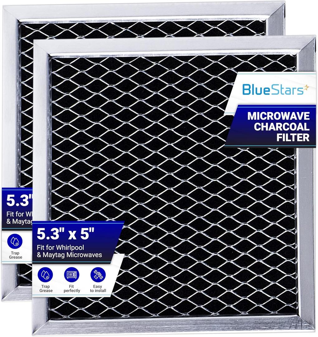 BlueStars 8206230A Microwave Charcoal Filter Replacement 5.3" x 5"  Compatible with Whirlpool & Maytag Microwaves Over The Range Ovens  Replaces 8206230 AP4299744 PS1871363 - Pack of 2