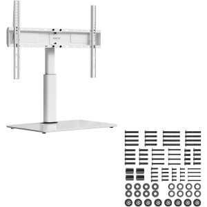 Swivel Universal TV Stand for 32-75 inch TVs with Screw Kit, 8 Levels Height Adjustable Table Top TV Mount Stand with Stable Heavy Duty Tempered Glass Base, MAX VESA 600x400 mm up to 99lbs