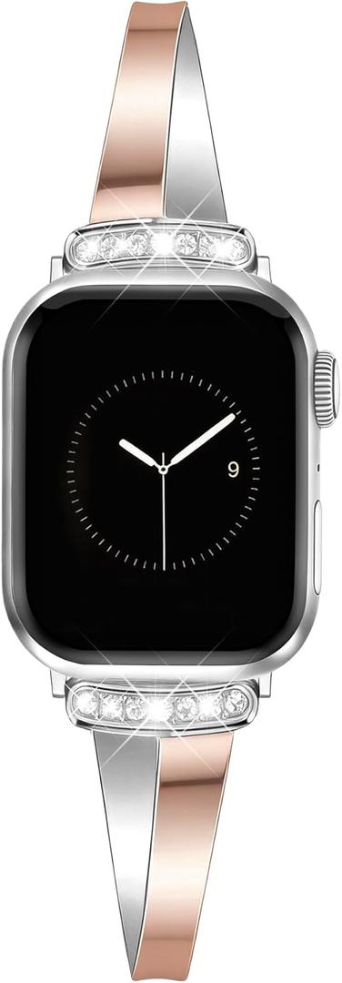 Designer Slim Watch Bands for Women Compatible with Apple Watch 38/40/41/42/44/45/46/49mm Dainty Dressy Cute Bracelet Metal Chain Straps for iWatch Series 11/10/9/8/7/6/5/4/3/2/1/SE/Ultra