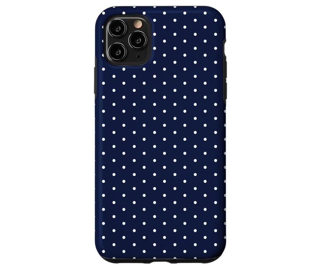 White and Navy Tiny Polka Dot Vintage Boho Aesthetic Cute Case for iPhone 11 Pro Max