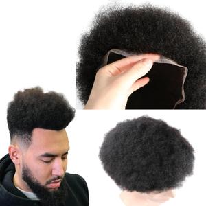 Afro Toupee Black Mens Wigs 4MM Curly Toupee Transparent HD Lace Hair Piece Man Weave Balding Male Hair Unit 8x10inch Replacement Systems 360 Weaves 100% Human Hair 1B# Off Black