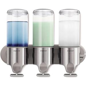 simplehuman Triple Wall Mount Shower Pump, 3 x 15 fl. oz. Shampoo and Soap Dispensers, Stainless Steel