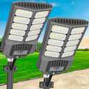 loyoele Solar Street Light with Pole Mount, Dusk-to-Dawn Outdoor LED, 300000 LM, 7000K IP67 Waterproof, Adjustable Modes, for Yard, Parking Lot, Street, Pathway