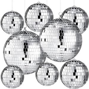 Haull 8 Pcs Large Disco Ball Set Silver Mirror Disco Reflective Ball with Hanging Ring Party Ornament Decoration for Stage Club Ballroom Dance Hall Wedding Prom Props(3'', 4'', 6'')