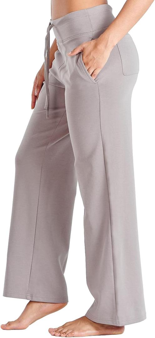 ALLZERO Women's Wide Leg Yoga Pants with 4 Pockets High Waisted Casual Pants Soft Workout Lounge Pants 28'' (Medium, Taupe)