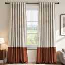 H.VERSAILTEX Velvet Patchwork Curtains Thermal Insulated Soundproof Room Darkening Drapes Rod Pocket Window Treatment Panels for Living Room Bedroom,2 Panels,Oatmeal/Rust,52" W x 96" L