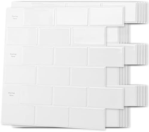 Art3d 10-Sheet Peel and Stick Backsplash Tile for Kitchen, Textured Self-Adhesive Subway Wall Tile for Kitchen Bathroom Laundry Room, Enhanced Backing Adhesion & Thicker Design - 12"x12" White