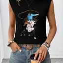 SHEWIN Women Summer Sweater Vest Sleveless Printed Tops Business Casual 2026 (Black, L)