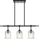 MELUCEE Kitchen Island Lighting Pendant Lights with Crackled Glass Shade, 5-Light Black Dining Room Lights Over Table Pool Table Light Hanging Linear Chandelier for Dining Room Kitchen Island