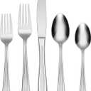 Oneida Silverware Set, Satin Lincoln 45-Piece Everyday Flatware Set, Service For 8, 18/0 Stainless Steel, Satin Finish, Knives Spoons And Forks Set, Dishwasher Safe, Home and Kitchen(Silver, 45 Piece)