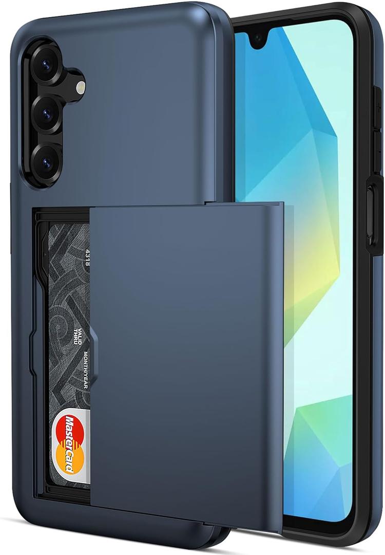 Jiunai for Samsung Galaxy A16 5G Case A17 Case Wallet Card Holder for 2 Cards License IDs CC Protective Hybrid Slide Pocket Minimalist Phone Cover for Samsung Galaxy A16 A17 5G 6.7'' Men, Women, Navy