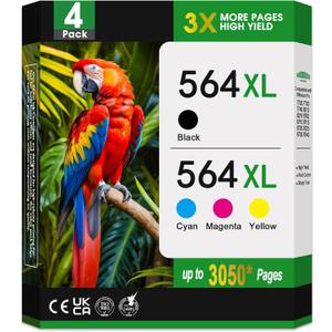 564XL Ink Cartridges Black Color Combo Pack (4-Pack, 1B/1C/1M/1Y) Replacement for HP Ink 564 564XL for Photosmart 7520 6520 6525 6520 3520 5520 OfficeJet 4620 DeskJet 3520 3522 Printer
