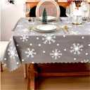 Gray Snowflake Vinyl Christmas Tablecloth  5472 Inch Rectangle Table Cover, Festive Winter Holiday PVC Table Cloth for Indoor & Outdoor Dining, Waterproof & Easy to Clean