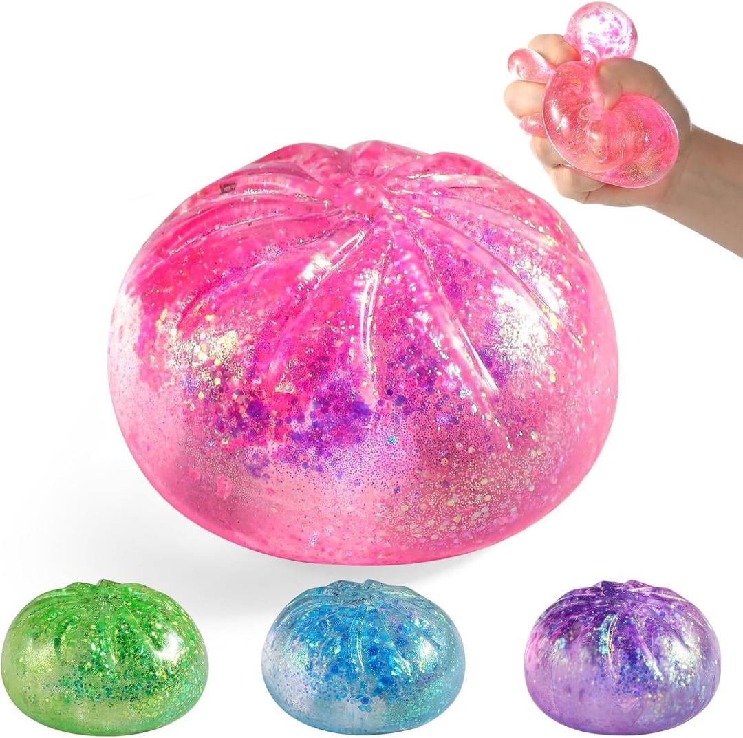 Sugar Dumpling Squishy, Glitter Squishies Dumpling Mystery Box, Viral Bao Bun Squeeze Toy,Stress Relief Fidget Toys (Pink)