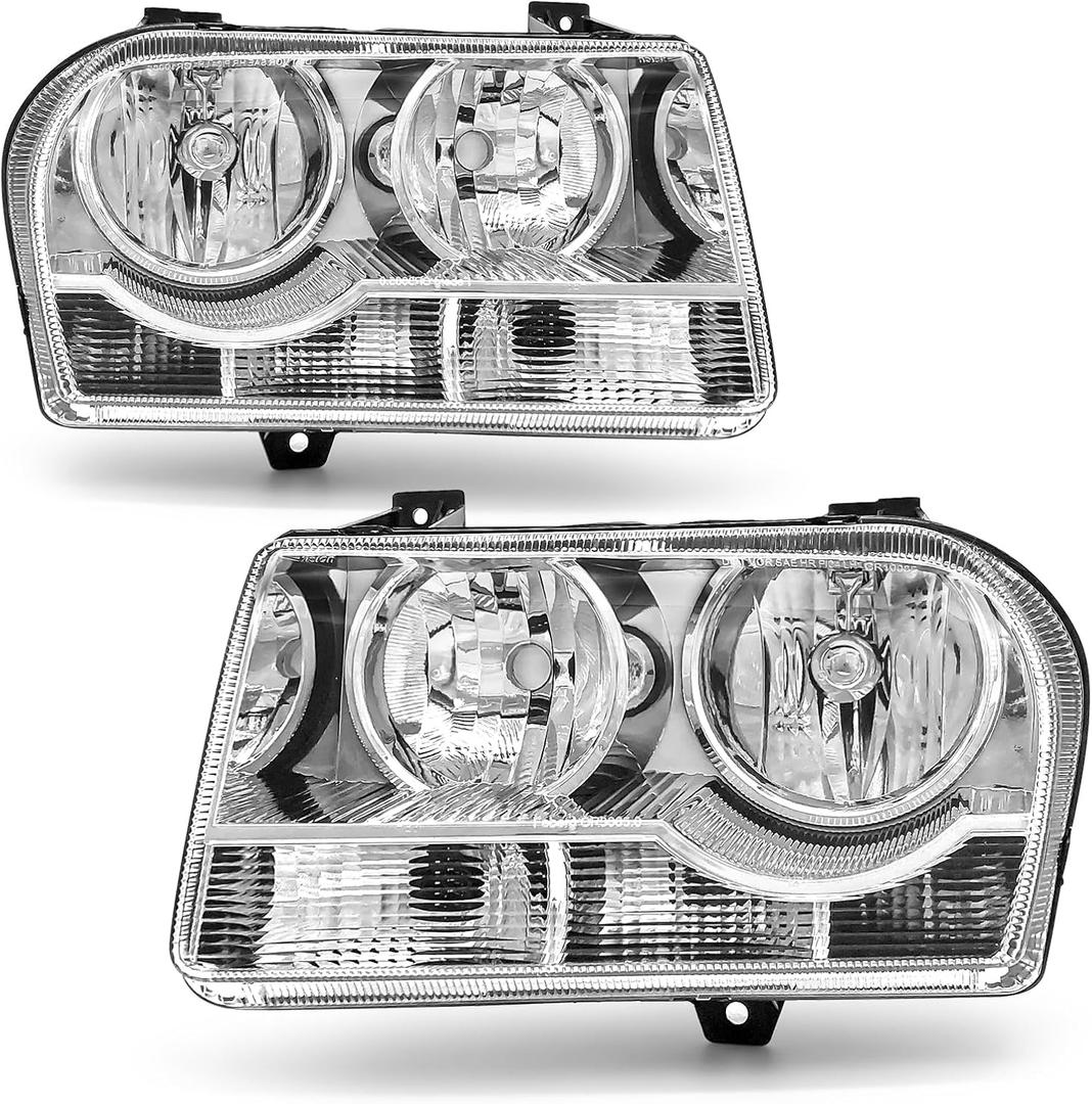 Headlight Assembly for 2005-2010 Chrysler 300 Trims Only 4-Dr Compatible with 2005 2006 2007 2008 2009 2010 Headlamp with Chrome Housing Clear ReflectorNot fit 300CNot fit Hid