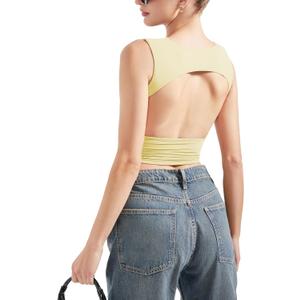 SUUKSESS Women Sexy Backless Tank Top Going Out Double Lined Y2k Basic Crop Tops (Small, 01 Yellow)