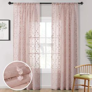 MYSKY HOME Pom Pom Pink Sheer Curtains for Bedroom Light Filtering Semi-Sheer Curtains for Nursery Girls Kids Room Rod Pocket Boho Voile Window Draperies Dusty Pink 52 x 84 inch 2 Panels (52"W x 84"L (Pack of 2), 1-dusty Pink)