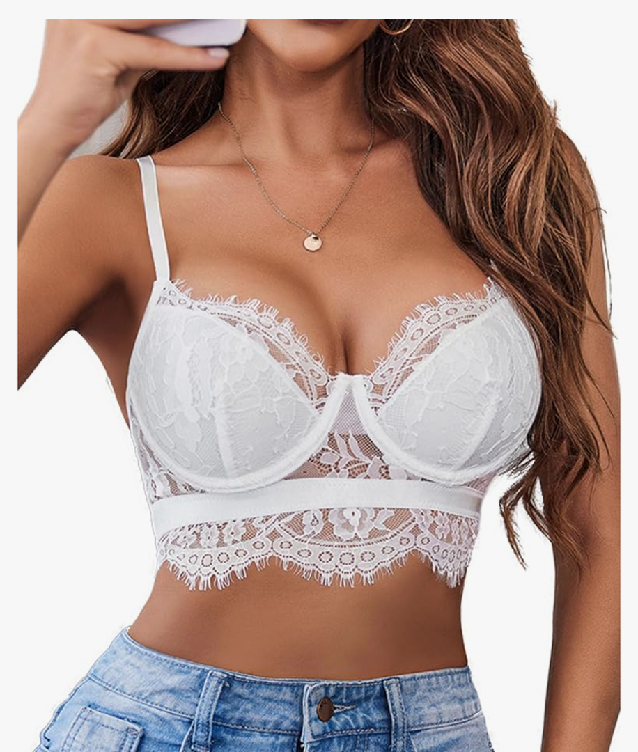 Lace Bralettes for Women Y2k Strap Bustier Cami Top V Neck Camisole Lingerie (38D)