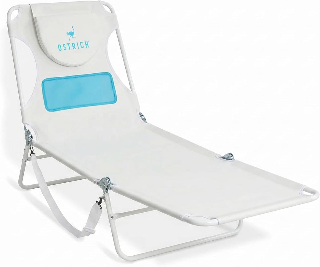 Ostrich the Ladies Comfort Lounger, Outdoor Reclining Beach Chair, White, 72 inches x 24.6 inches x 12 inches