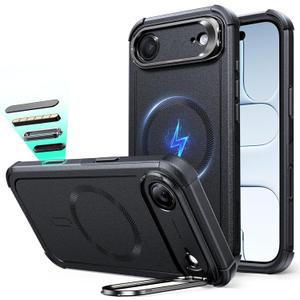 ESR for iPhone Air Case with Stash Stand, 7X Military-Grade Drop Protection, Camera Control, Shock-Absorbing iPhone 17 Air Phone Rugged case, Compatible with MagSafe Accessories, Cyber Series, Black