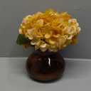 Hollyone Hydrangea Artificial Flowers with Glass Vase Yellowish Orange Silk Faux Flowers Arrangements in Vase with Faux Water Fake Floral Bulk Bouquet for Home Decor Table Centerpiece Decorations