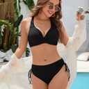 Blooming Jelly Womens Bikinis Sets Push Up Two Piece Bathing Suit Criss Cross Fixed Cup Swim Suit Cheeky Bikini Swimsuit (Black, XL)