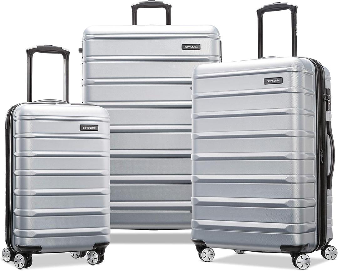 Samsonite Omni 2 Hardside 3 Piece Set - Includes Global Carry-On, Medium, & Large Checked Suitcases - 360 Dual Spinner Wheels - Integrated TSA Lock & Expansion - Artic Silver