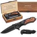 Gifts for Men Dad Him Fathers Day, Anniversary Birthday Gifts ideas for Boyfriend Husband, Engraved Pocket Knife, Wooden Handle Folding Knife with Wood Box, Unique Outdoor Camping Hunting Fishing Tool