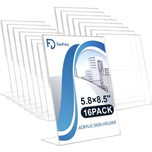 Daofary Acrylic Sign Holder 5.8 x 8.5,L Shape Slanted Back Clear Sign Holder Plastic Paper Holder Slant Back Sign Holders inches Sign Holder Plastic Display Stand for Office,Store,16 Pack