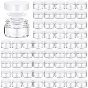 Domensi 100 Pcs 1 oz Glass Jars with Lids Bulk Round Glass Cosmetic Jars for DIY Lip Balm Small Travel Containers with Inner Liner for Lotions Powders Ointments Sample Cream(Clear, White)
