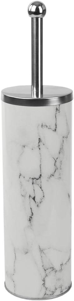 Home Basics White Marble Toilet Brush Set with Nylon Bristles and Holder