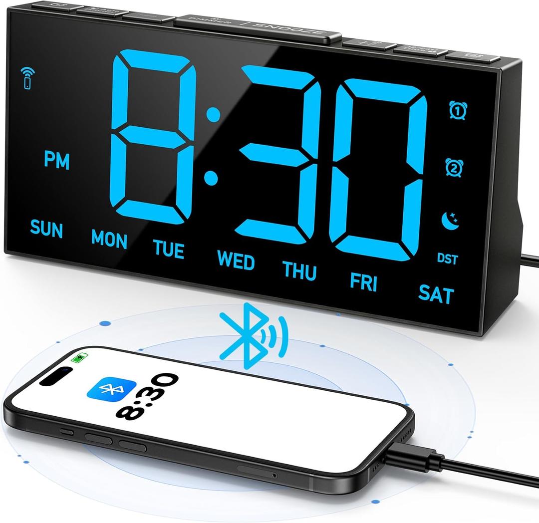 GOLOZA Wireless Sync Time Digital Alarm Clocks for Bedrooms, Digital Clock with 4 Level Brightness +Off, Dual Customizable Alarms, USB Port, Power-Off Memory, Snooze, 12/24H/DST, Bedside Clock (Sky Blue Digit)