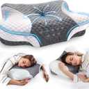 Cervical Neck Pillows with Memory Foam - Neck Pillows for Pain Relief Contour Memory Foam Pillows Ergonomic Neck Support - Adjustable Orthopedic Bed Pillows with Breathable Pillowcase for Sleeping (Grey White)
