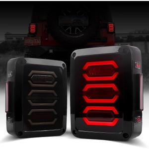 LED Tail Lights for Jeep Wrangler JK JKU 2007-2018, [DOT Approved] [Smoked Lens] [Plug n Play] Gen4 Devil's Eye Smoked