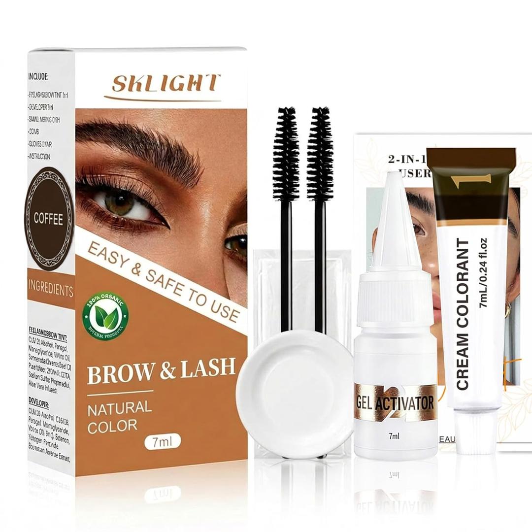 Lash Color Kit, At Home DIY Eyebrow & Eyelash Color Set, Instant Results with Natural Ingredients, Safe & Easy to Use, Temporary Color up to 2 Weeks (Coffee)