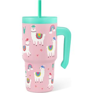 Llama Tumbler 20oz with Handle and Silicone Straw Lid for Kid, Insulated Stainless Steel Cup, Gift for Kids Girls, Gifts Idea for Birthday Christmas Back to School