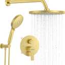 Shower Set - Brushed Gold Finish, Powerful High Pressure Showerhead System with 3 Adjustable Settings and Handheld Capability, Valve Included