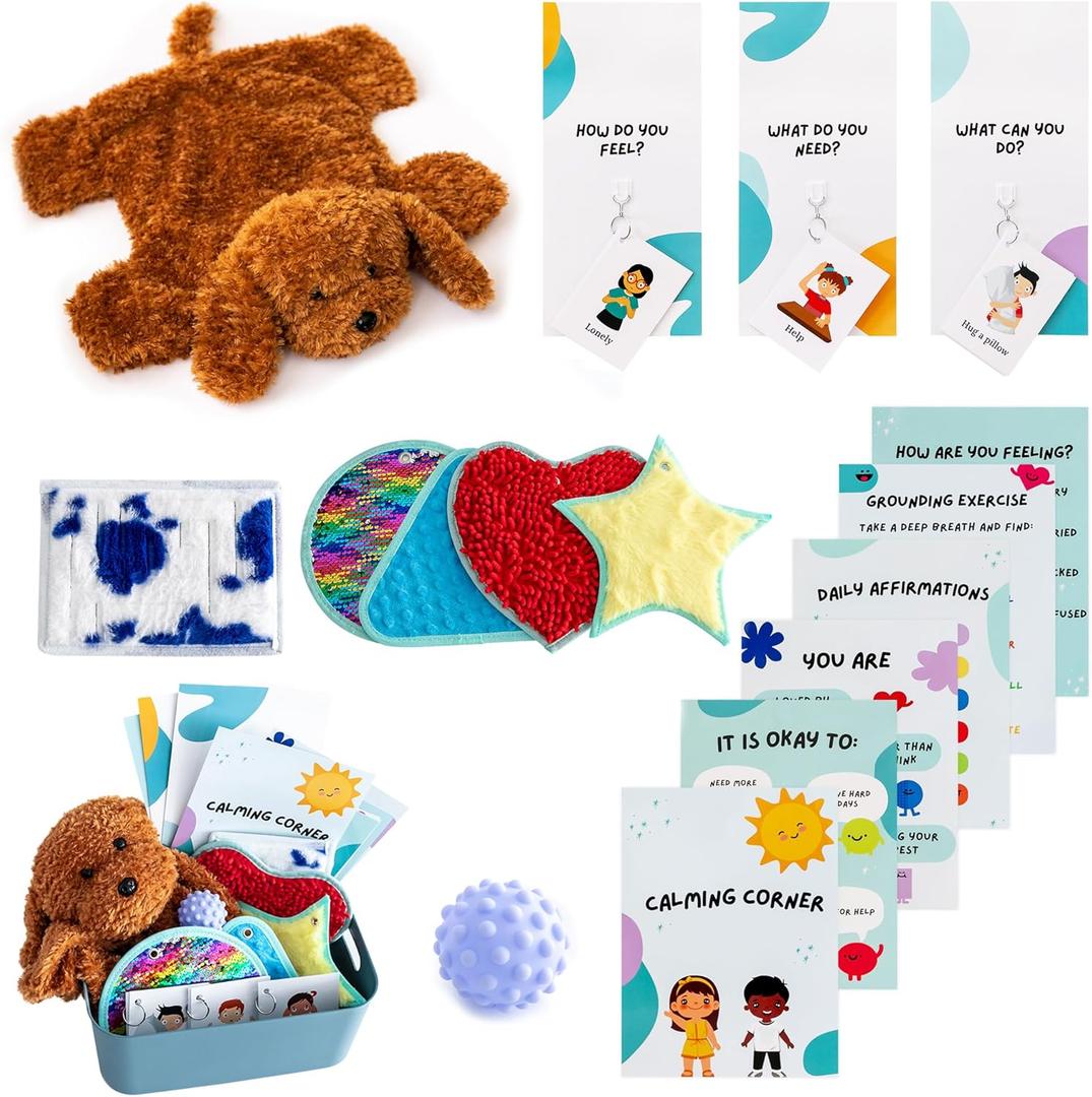 Calm Down Corner Kit, Sensory Calming Supplies with Posters, Fidget Tools and Sensory Toys for Kids, Special Education Classrooms (Set 1)