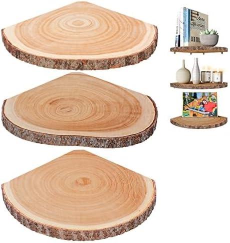 ShineZoom Corner Floating Shelves3Pcs Wood Corner Shelf Rustic Corner Shelves Wall Corner Shelf for Decor/Storage/Kitchen/Bedroom/Office/Living Room (Large)