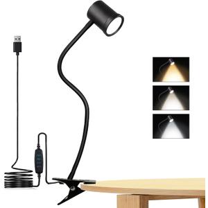 3 Modes & 10 Brightness Clip-on Reading Light - Desk Lamp with 360 Gooseneck & Memory Function for Bed, Books & Headboard (Black)