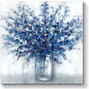 TAR TAR STUDIO Abstract Bouquet Canvas Wall Art: Blue Flowers in Vase Artwork Print Painting for Living Room Office (24''W x 24''H, Multiple Sizes)