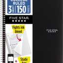 Five Star Spiral Notebook + Study App, 3 Subject, College Ruled Paper, Fights Ink Bleed, Water Resistant Cover, 8-1/2" x 11", 150 Sheets, Black (72069)
